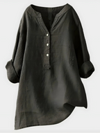 Elegant Cotton-Linen V-Neck Blouse