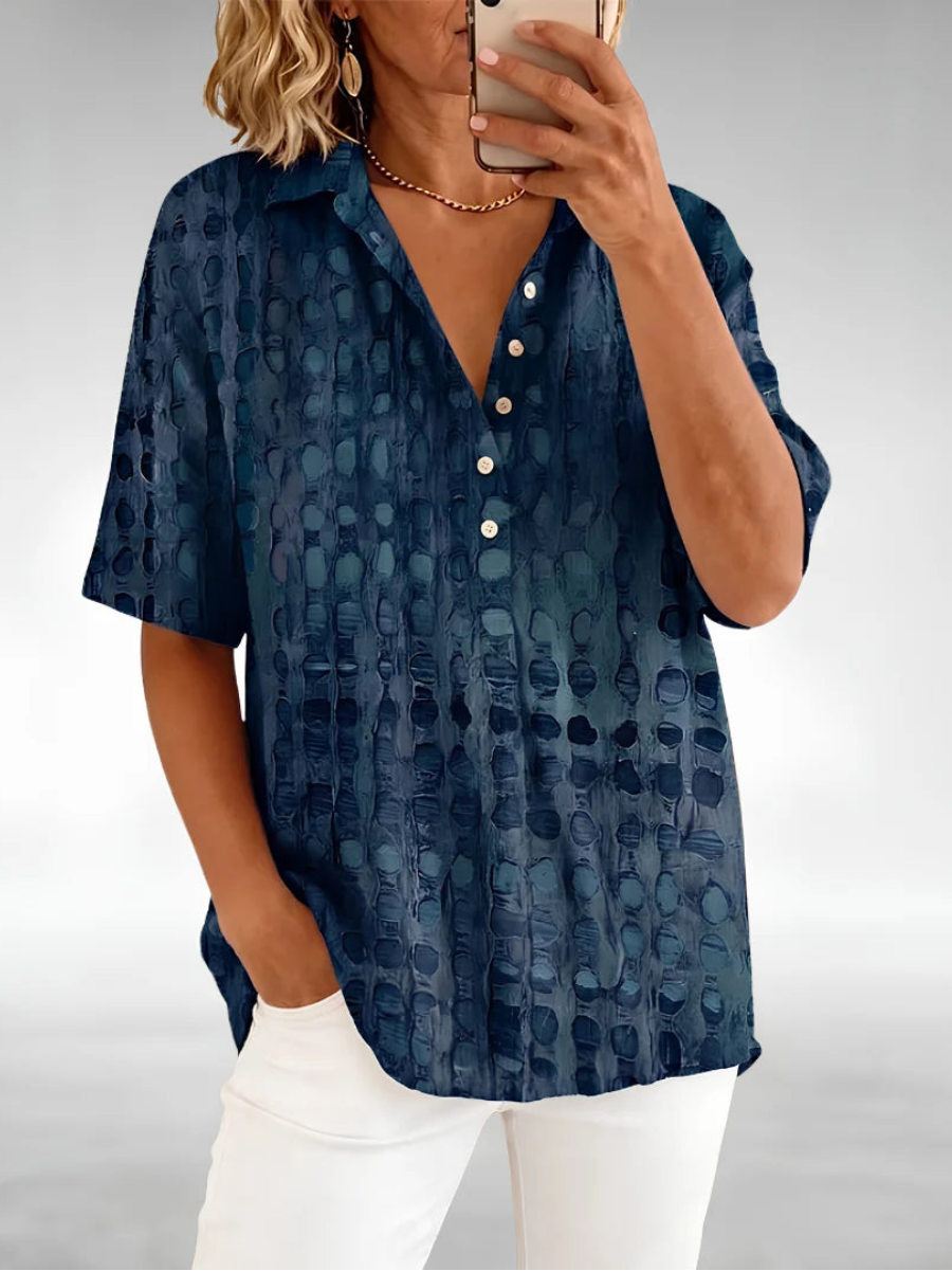 Button-Front Cutout Relaxed Comfort Top