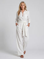 Long Sleeve Button Front Wide Leg Jumpsuit