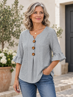 Blusa casual de rayas con cuello en V y manga 3/4