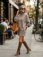 Loose-fitting Faux Suede High-neck Mini Dress
