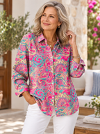 Paisley Print Button-Up Blouse