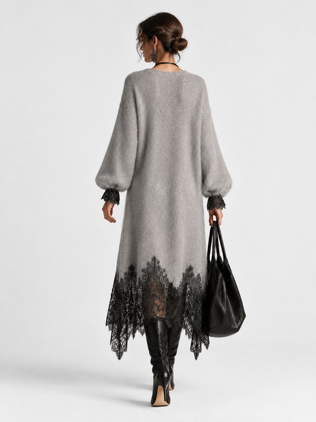 Sequin Knit Dress With Lace Hem