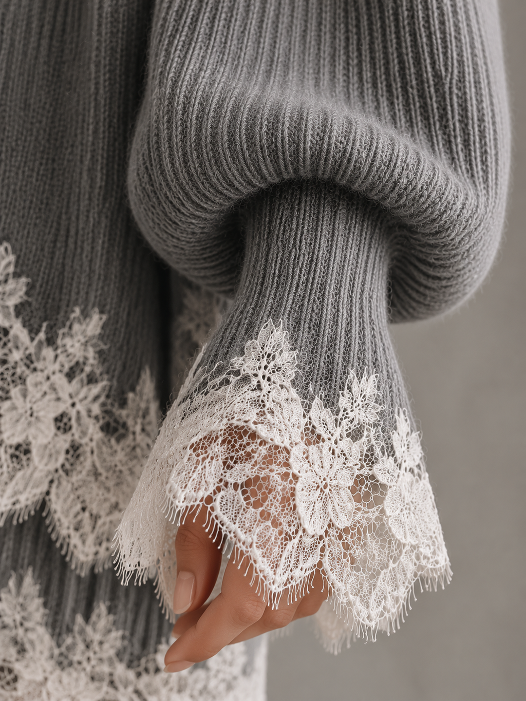 Knitted White Lace Turtleneck Comfortable Mini Dress