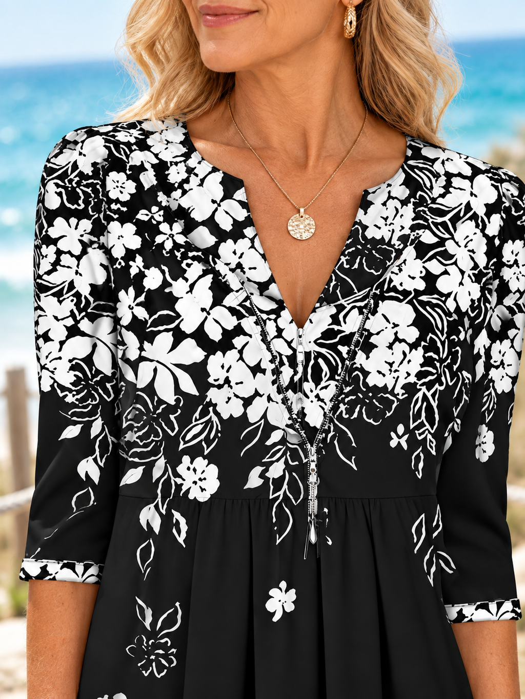 Floral Print V-Neck Relaxed Midi Dress