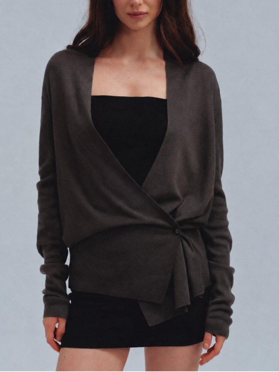 Versatile Asymmetric Hem Long Sleeve Knit Cardigan