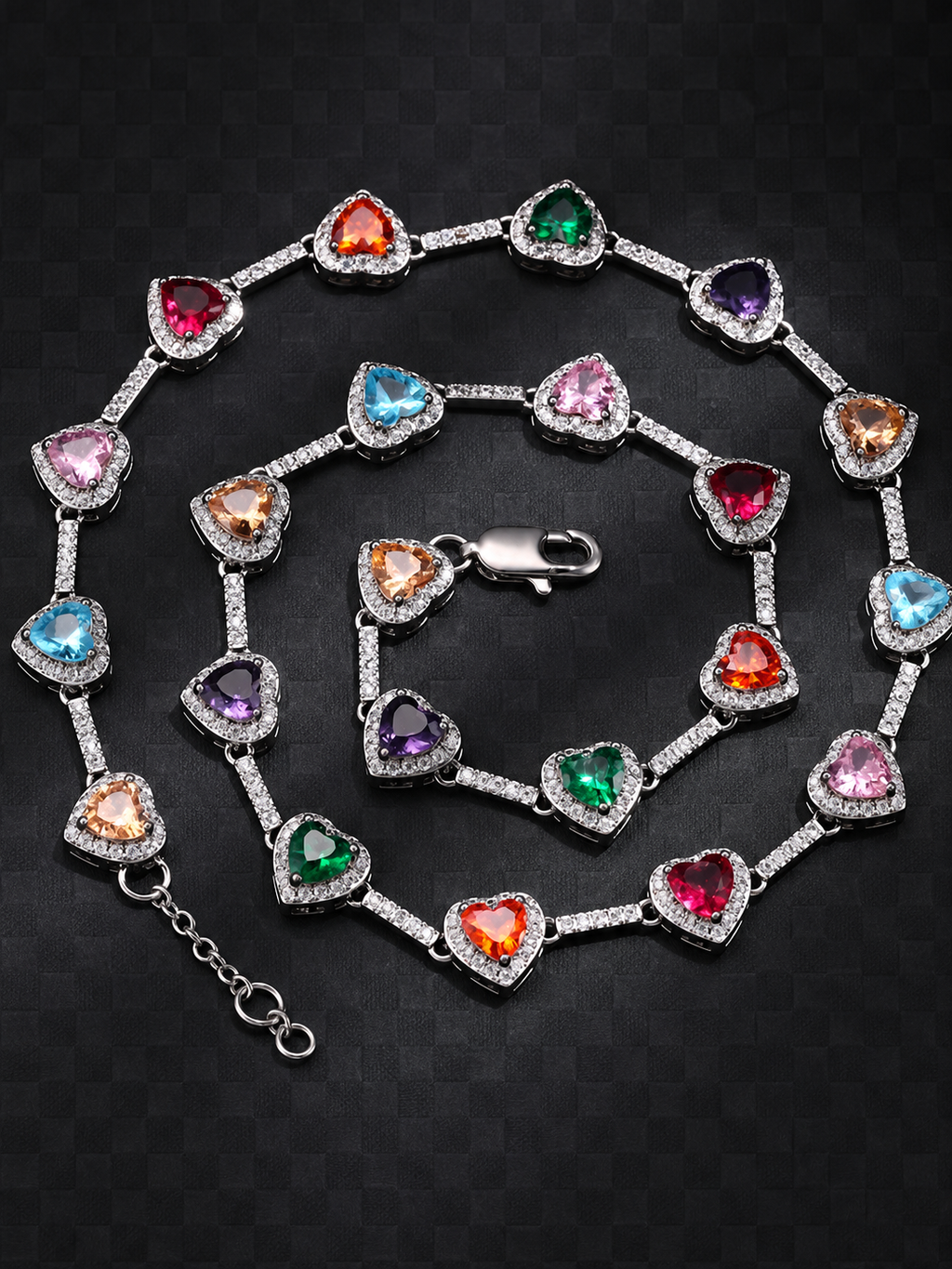 Colorful Heart Crystal-Detail Necklace