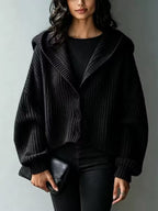 Hooded Chunky-Ribbed Knit Cardigan
