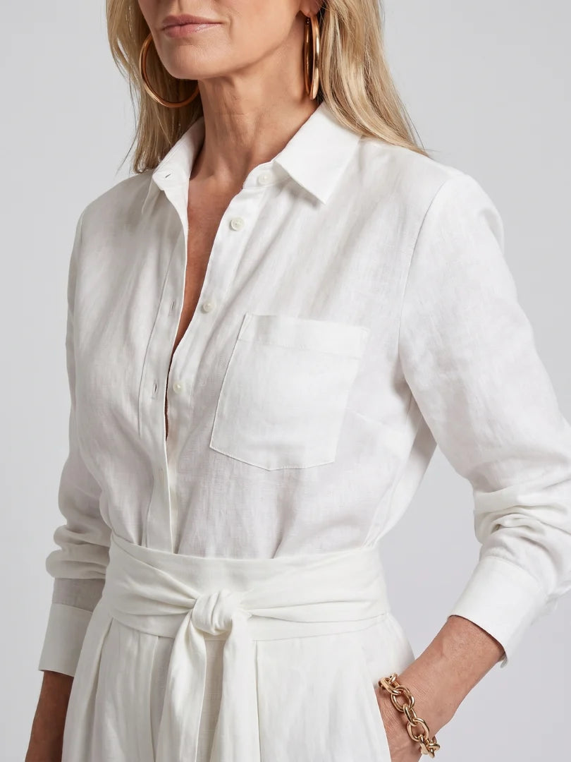 Long Sleeve Button Front Wide Leg Jumpsuit