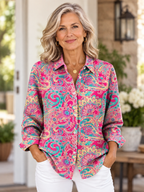 Paisley Print Button-Up Blouse