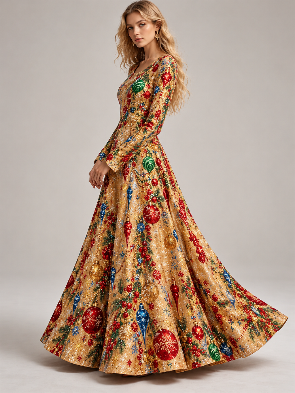 Christmas Ornament Print Maxi Dress