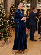 Velvet Button Front Maxi Dress