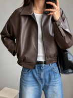 Faux Leather Bomber Jacket