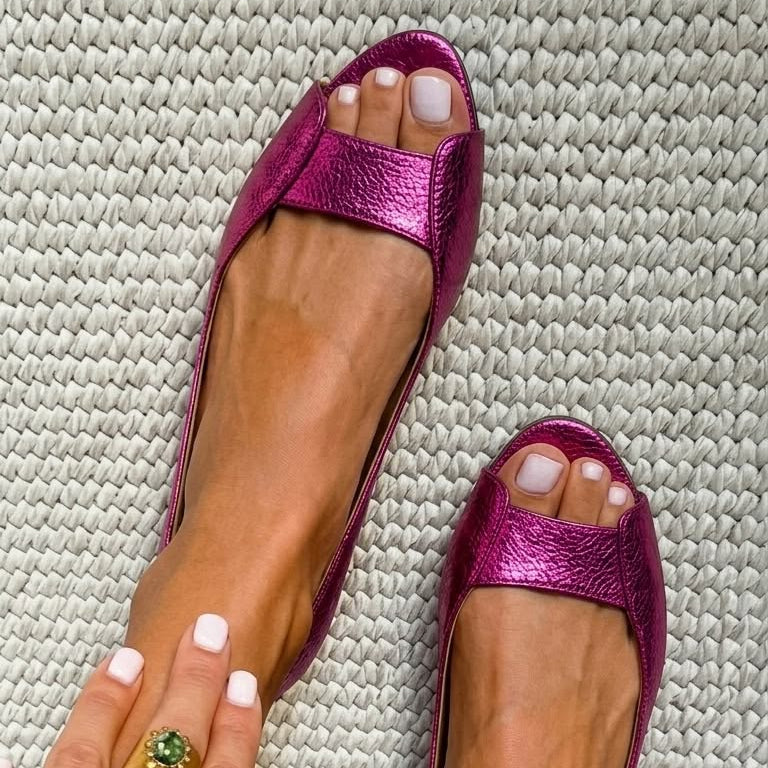 Open-Toe Metallic Structured Ballerinas