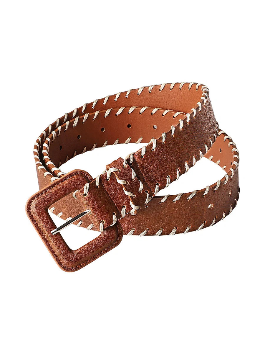 Brown Leather Belt with Stitching Detail