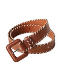 Brown Leather Belt with Stitching Detail
