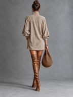 Loose-fitting Faux Suede High-neck Mini Dress