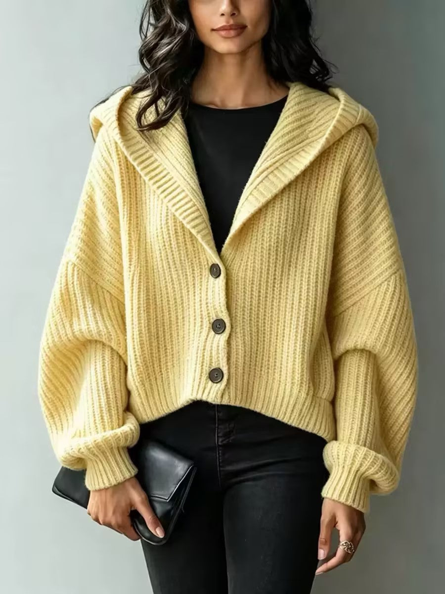 Hooded Chunky-Ribbed Knit Cardigan