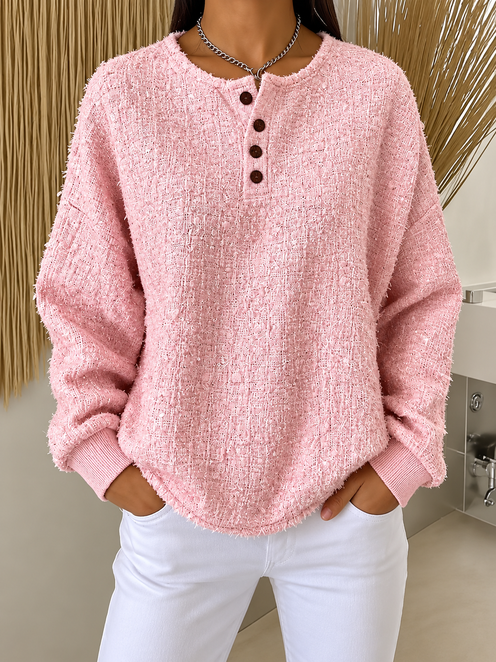 Textured Button Knit Sweater
