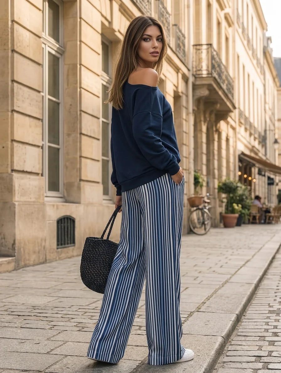 Striped Wide Leg Two Piece Set