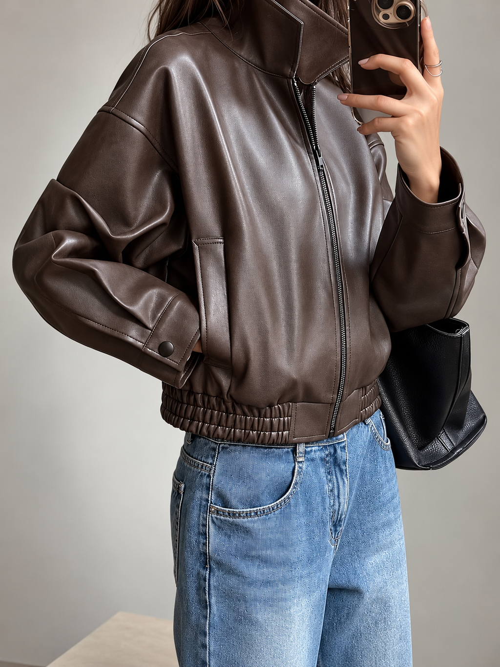 Faux Leather Bomber Jacket