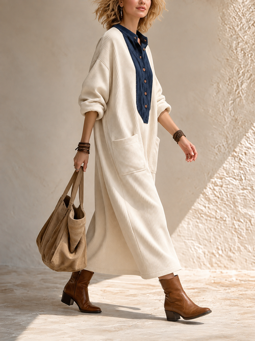 Boho Casual Cozy Kolorowa Sukienka Maxi z Sztuczrzenaku