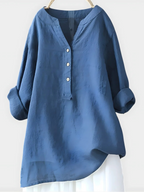 Elegant Cotton-Linen V-Neck Blouse
