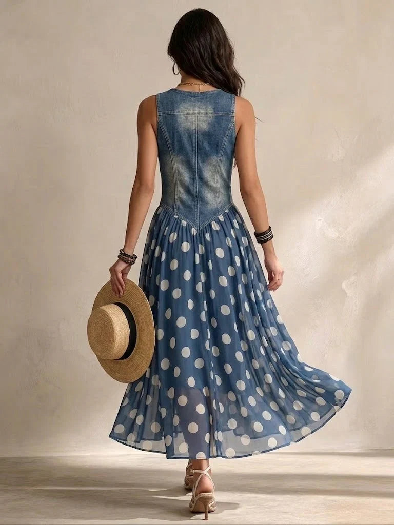 Denim Polka Dot Maxi Dress