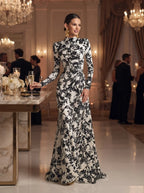 High-Neck Long Sleeve Floral Print Maxi Dress