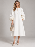 3D Floral Detail Midi Dress with Statement Sleeves