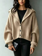 Hooded Chunky-Ribbed Knit Cardigan