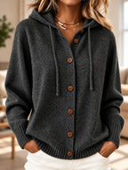 Cozy Knit Hooded Cardigan – Soft Button-Front Sweater