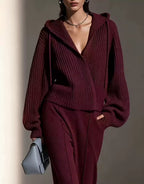 Hooded Long-Sleeve Knit Cardigan