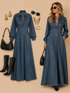 Denim Button Front Maxi Dress