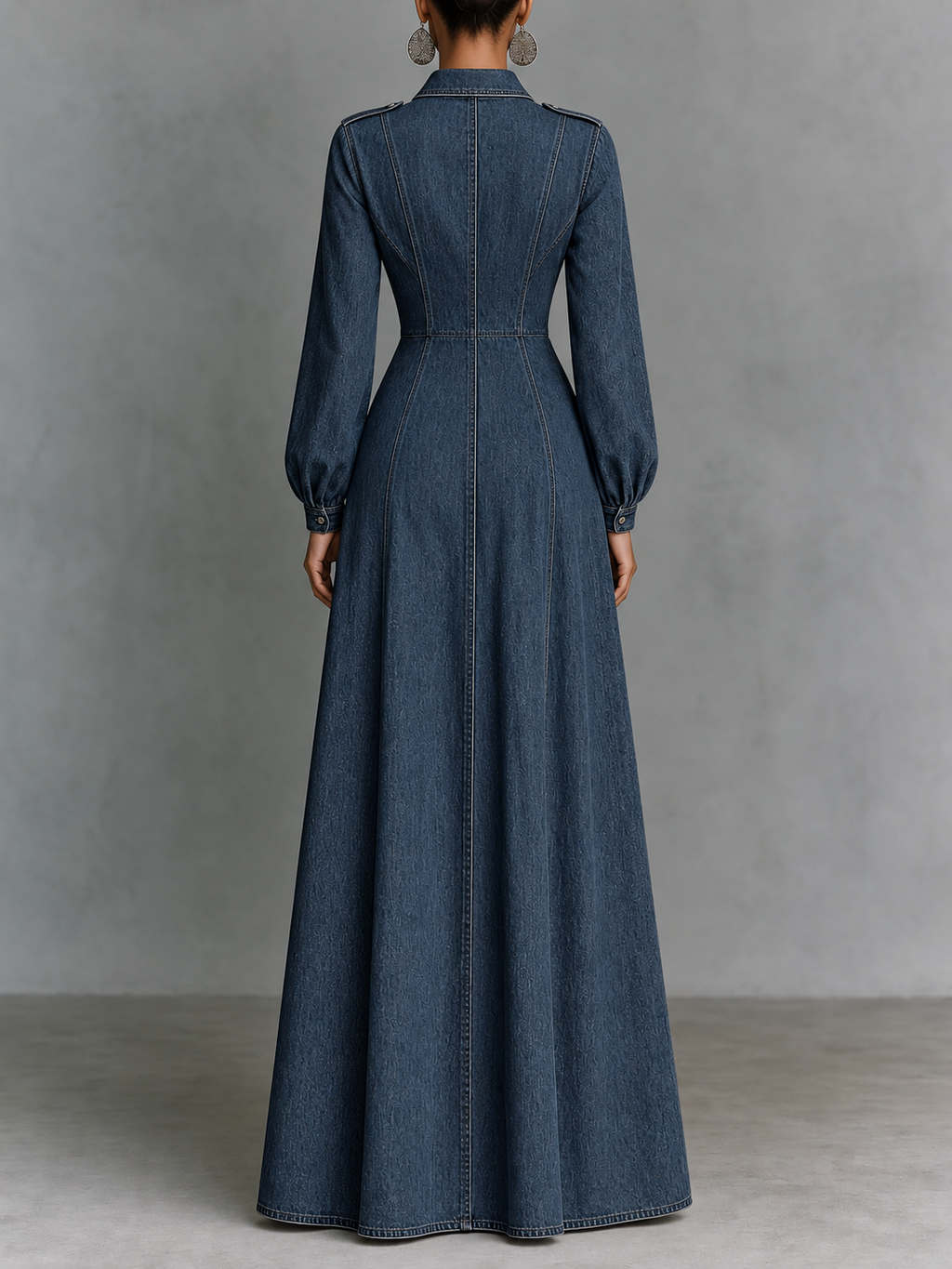 Denim Button Front Maxi Dress