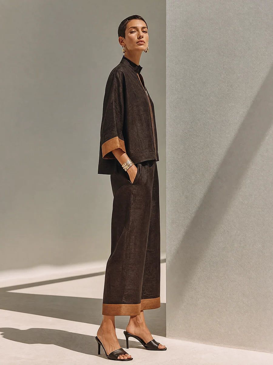 Contrast Trim Linen Set