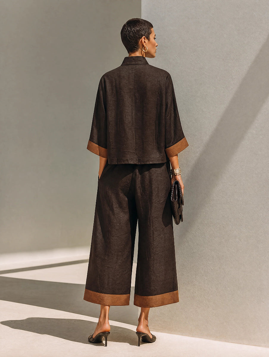 Contrast Trim Linen Set