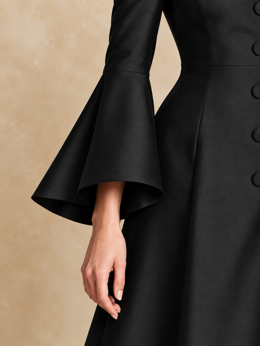 Elegant High-Collar Bell Sleeve Maxi Dress
