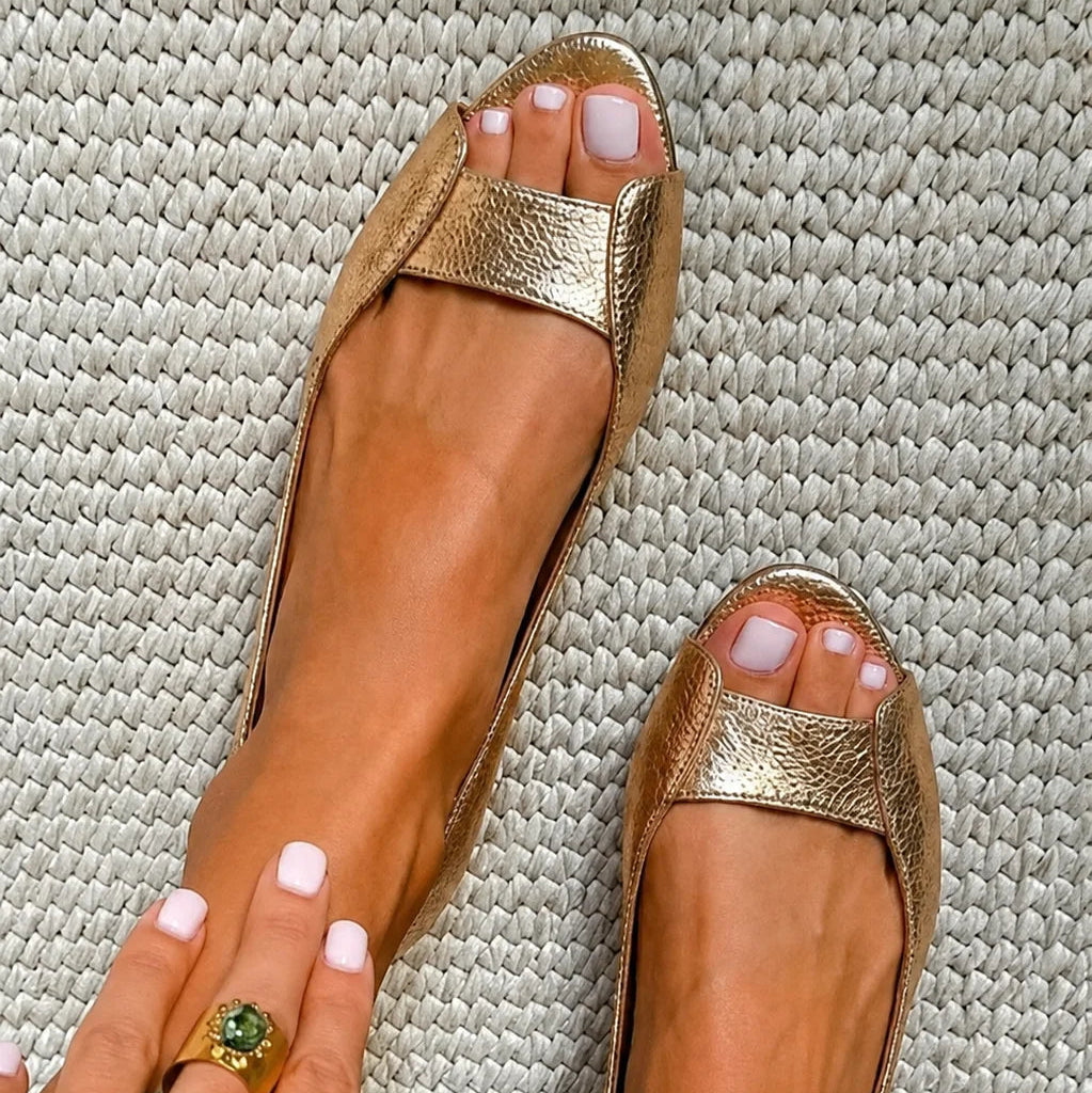 Open-Toe Metallic Structured Ballerinas