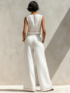 Contrast Trim Sleeveless Top & Wide-Leg Pants Set