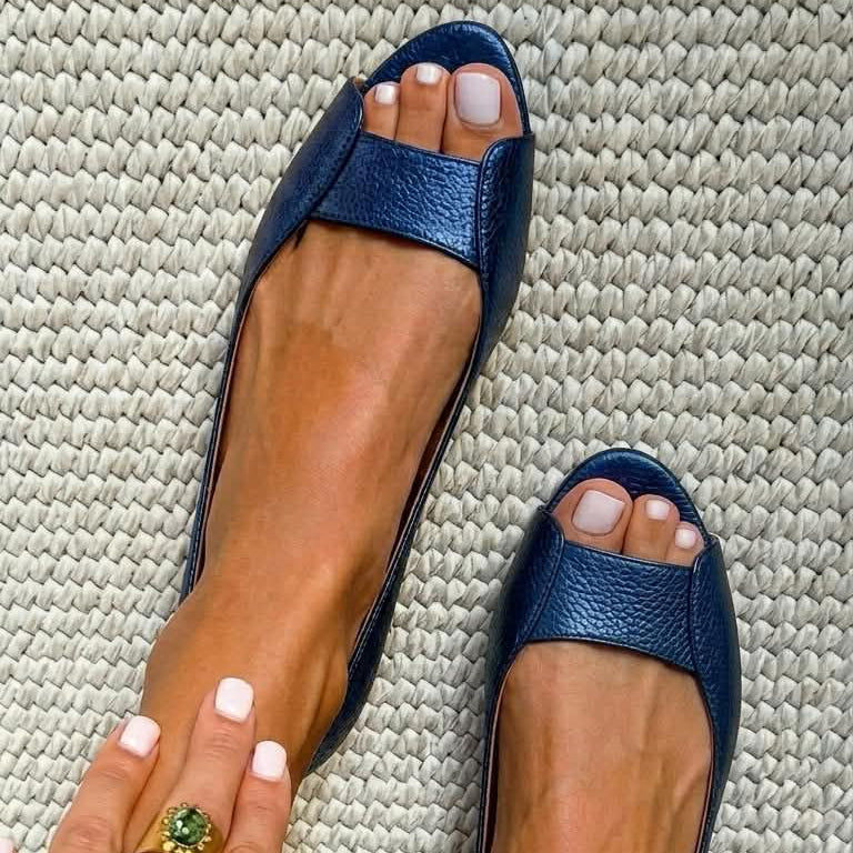 Open-Toe Metallic Structured Ballerinas