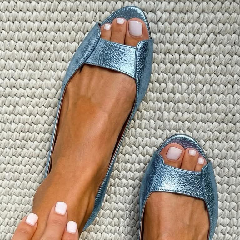 Open-Toe Metallic Structured Ballerinas