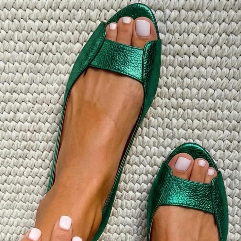 Open-Toe Metallic Structured Ballerinas