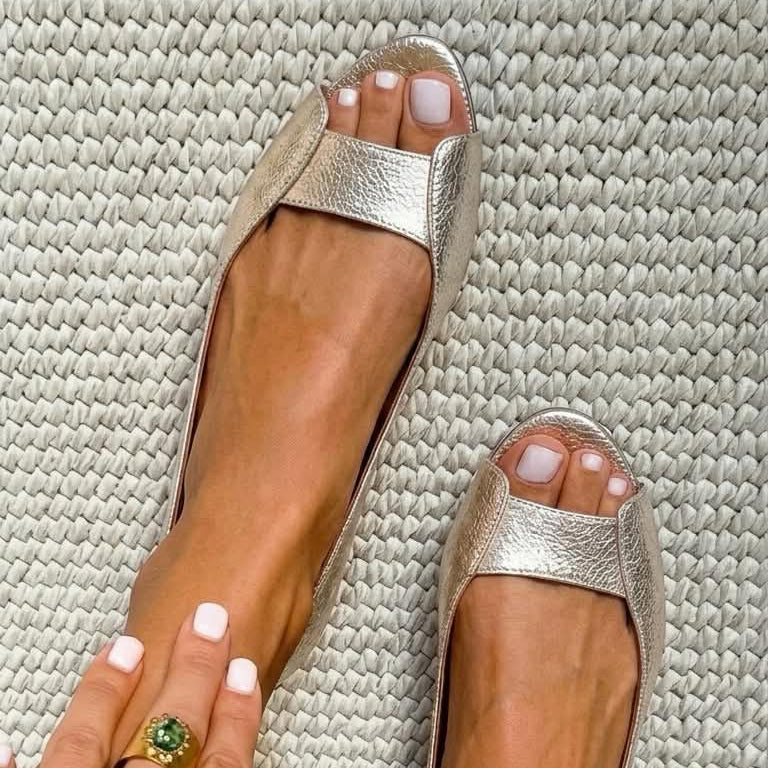 Open-Toe Metallic Structured Ballerinas