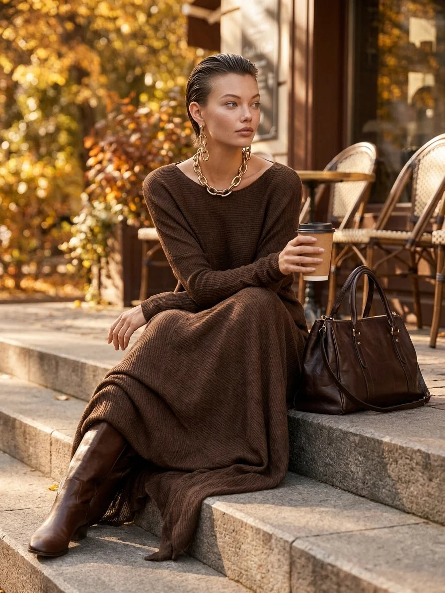 Fashion Round Neck Knitted Skirt Set