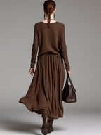 Fashion Round Neck Knitted Skirt Set