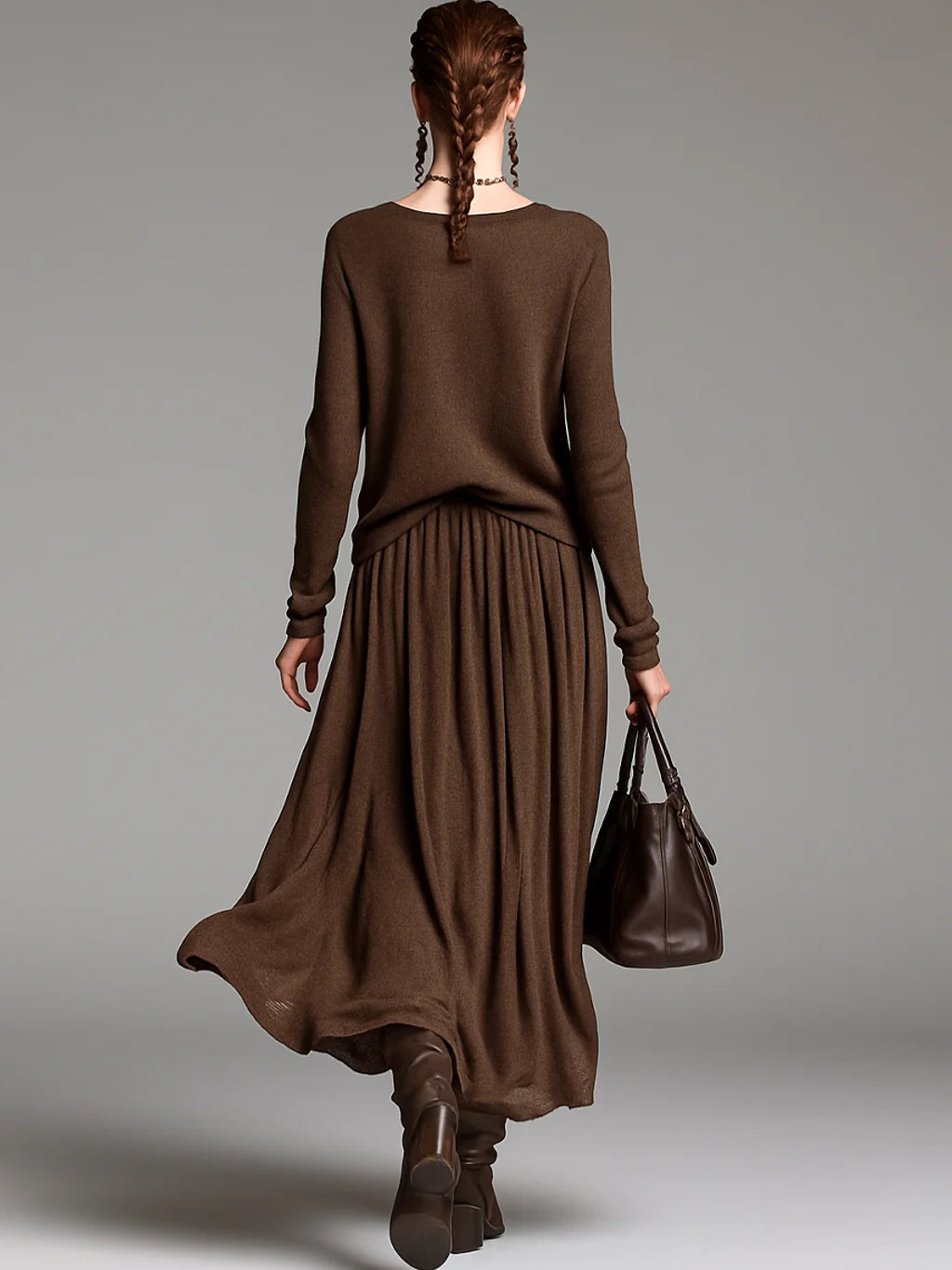Fashion Round Neck Knitted Skirt Set