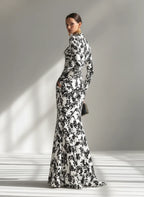 High-Neck Long Sleeve Floral Print Maxi Dress