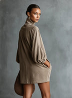 Loose-fitting Faux Suede High-neck Mini Dress