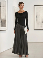 Minimalist Two-Tone Color-Block Maxi Dress With Drape Neckline